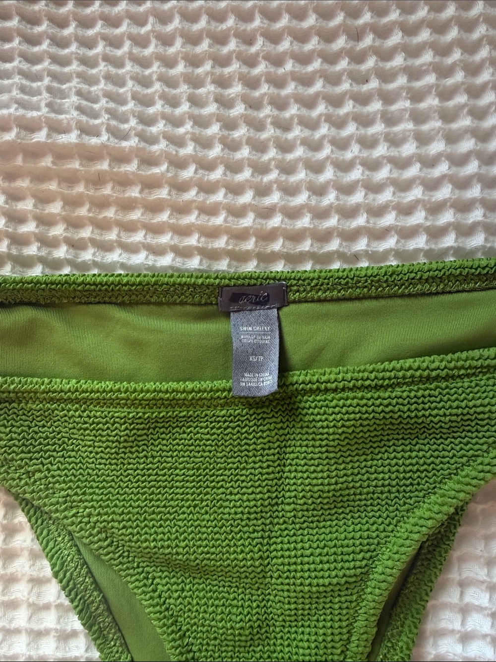 aerie Green Aerie Textured Scrunched Cheeky Bikini Bottom